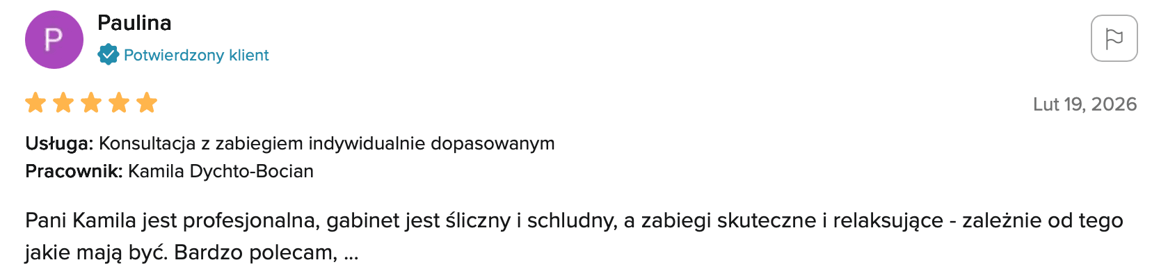 Opinia klientki Dhalia Day Spa Pabianice