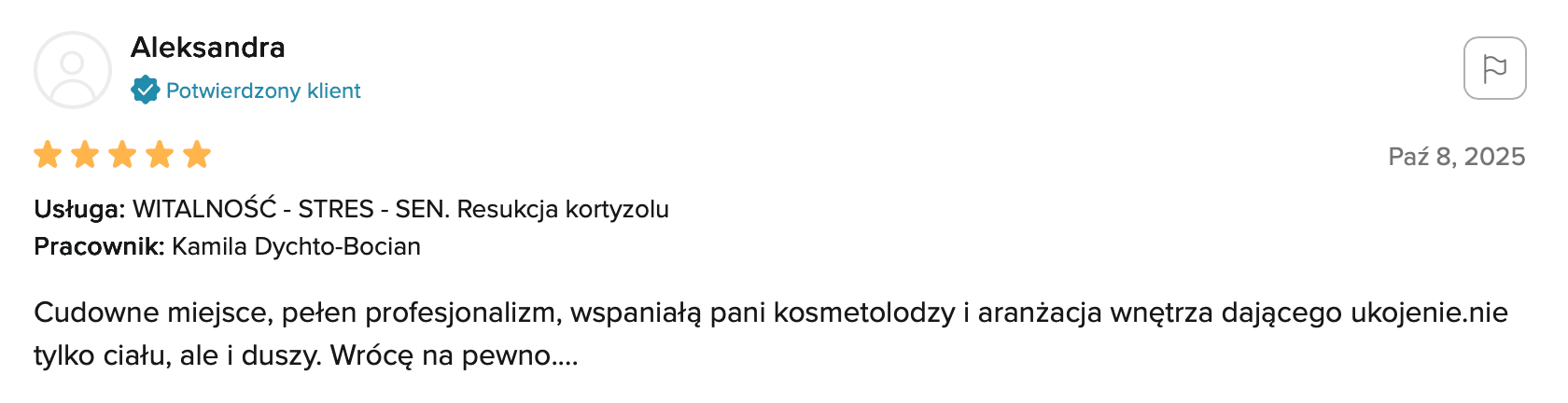 Opinia klientki Dhalia Day Spa Pabianice