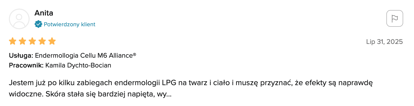 Opinia klientki Dhalia Day Spa Pabianice